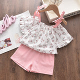 LANFUBEISI Baby Girl Clothes  Summer Girls Clothing sets 2022 Children's leaf Dots Design Girl Sleeveless shirt +Short Pant Fashion Style New Arrival LANFUBEISI