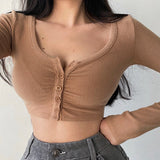 Korean Slim V-neck Long Sleeve Bottomed Womens Tops And Blouses High Street Solid Color Open Navel Cardigan U4WF LANFUBEISI