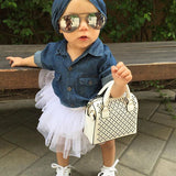 LANFUBEISI  2022 Baby Girl Summer Clothing Sets Baby Girls Clothes Denim Shirt Top +Tutu Skirts+Headband 3pcs Outfits Sets 0-5T Lanfubeisi