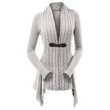 LANFUBEISI Cable Knit Asymmetrical Long Cardigan Women Sweater Female Casual Solid V-Neck Long Sleeve Winter Cardigans LANFUBEISI