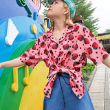 LANFUBEISI New Women Blouses Holiday Casual Short Sleeve Tops Ladies Strawberry Printed Shirt Korean Summer Fashion Women Clothing Lanfubeisi
