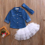 LANFUBEISI  2022 Baby Girl Summer Clothing Sets Baby Girls Clothes Denim Shirt Top +Tutu Skirts+Headband 3pcs Outfits Sets 0-5T Lanfubeisi