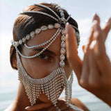 LANFUBEISI New Tassel Veil Masks Women Headwear Rhinestone Chains Face Mask Masquerade Dance Party Costume Sexy Face Accessories Jewelry
