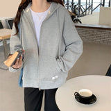 Autumn Chic Zip-up Hoodies Female Casual Street Loose Thin Blue Gray Apricot Sweatshirt Pocket Hooded Women Cardigans LANFUBEISI