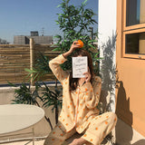 LANFUBEISI Cotton Home Suits Korean Sleepwear Orange Print Pajamas for Women Summer Pyjamas Girls Pijama Short and Long Sleeve Pjs Lanfubeisi
