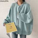 LANFUBEISI Knitted Cardigan 2021 Autumn Korean Retro Round Neck Single-Breasted Loose Casual Solid Color Long-Sleeved Sweater LANFUBEISI