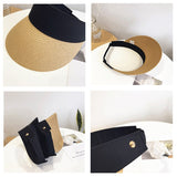 Magic Tape Panama Women Straw Hat Empty Top Women's Summer Hat Sun Protection Outdoor Sports Fishing Beach Chapeau LANFUBEISI