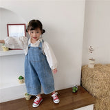 Korean style Spring Kids Children Oversized Wide Leg Denim Overalls Baby Clothes Boys Girls Loose All-match Casual Pants LANFUBEISI