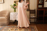 Hanxiuju Delicate Vintage Embroidery Cotton Women's Long Nightgowns Luxury Sleepwear Elegant Loose Nighty Spring Autumn Dress Lanfubeisi