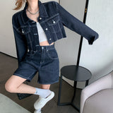 Fashion Hot Girl Two Piece Suits Women 2021 Autumn New Cropped Denim Jacket Female Thin Tops and Pants Sets Woman LANFUBEISI