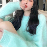 LANFUBEISI 2022 New High Quality Women Soft Mohair Knitted Sweater Autumn Winter Long Sleeve Mink Cashmere Thick Warm Loose Jumper Pullover LANFUBEISI