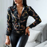 LANFUBEISI  Women Fashion Shirt Lady Long Sleeve Blouse Turn-down CollarButton Design Print  Casual Shirts LANFUBEISI