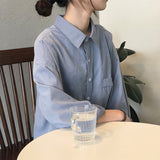 Minimalist Loose White Shirts for Women Turn-down Collar Solid Female Shirts Tops Spring Summer Blouses LANFUBEISI