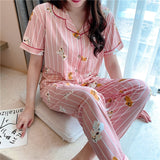 LANFUBEISI 2022 Women Pajamas Sets with Pants Long Sleeve Turn-down Collar with Pocket Pyjama Cute Cartoon Button Top+Pants Pijama LANFUBEISI