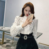 LANFUBEISI Korean Shirts For Women Stand Collar Puff Long Sleeve Patchwork Buttons Designer Oversized Loose Blouses Female 2021 New LANFUBEISI