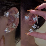 LANFUBEISI Gold Silver Color Metal Butterfly Ear Clips Without Piercing For Women Sparkling Zircon Ear Cuff Clip Earrings Wedding Jewelry