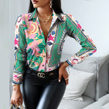 LANFUBEISI  Women Fashion Shirt Lady Long Sleeve Blouse Turn-down CollarButton Design Print  Casual Shirts LANFUBEISI