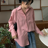 Shirts Women Pure Elegant Office Lady Simple Korean Style Leisure Long Sleeve Blouses Womens All-match Loose Daily Thin Chic New LANFUBEISI