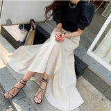 New Vintage Elastic Waist Buttons Irregular Chic Cotton and Linen Split Spring Summer Women's Long Skirts LANFUBEISI