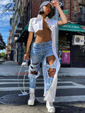 LANFUBEISI Joskaa Asymmetric Women Streetwear Top Lapel Button Up Short Sleeve Summer Cardigans Young Girl Y2k Shirt Tees White Blouses