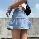 Harajuku Punk Y2K Denim Mini Pleated Skirt Ladies Summer High Waist Jeans Shorts Skirts Women Ruffles Korean LANFUBEISI