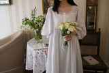 Hanxiuju Delicate Vintage Embroidery Cotton Women's Long Nightgowns Luxury Sleepwear Elegant Loose Nighty Spring Autumn Dress Lanfubeisi