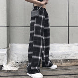 LANFUBEISI elastic waist plaid pants women high waist  wide leg Pants Casual female korean  jogger punk trousers women clothes gothic Lanfubeisi