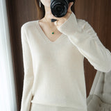 Spring and Autumn Cashmere Sweater Women's Fashion Sexy Pullover V-neck Women's Pullover Knitted Top Women's Long Sleeve Cashmer LANFUBEISI