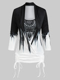 LANFUBEISI  Plus Size Bohemian Flower Tie Dye Print Faux Twinset T-Shirt Gothic Casual Long Sleeve Loose Streetwear Women Tops Tees LANFUBEISI