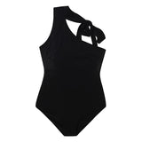 Sexy One Shoulder One Piece Swimsuit Women Solid Swimwear High Neck Belt Monokini Halter Swim Suit Korea Bathing Suit Push Up LANFUBEISI