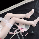 LANFUBEISI Silicone Sexy Stockings Embroidery Peacock Feathers Stocking Women Medias Fishnet Stockings with Bow Lace Thigh High Socks LANFUBEISI