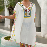 LANFUBEISI  Tassel Beach Cover Up Dress Woman Summer 2022 Pareo Bathing Suit Cover Ups White Crochet Swim Coverup Female Tunics Cover-up LANFUBEISI