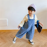 LANFUBEISI  New Children Loose Overalls boys girls casual all-match denim Trousers Autumn Solid Outwear 1-7Y Kids fashion bib pants