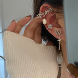 MENGJIQIAO Fashion Design Korean Delicate Zircon Butterfly Clip Earrings Women Elegant Pearl No Piercing Cartilage Ear Jewelry LANFUBEISI