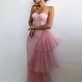 LANFUBEISI Simple Black Pink Soft Tulle Evening Party Dress Sweetheart Sleeveless Tea Length Formal Prom Night Gowns Dresse LANFUBEISI