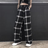 LANFUBEISI elastic waist plaid pants women high waist  wide leg Pants Casual female korean  jogger punk trousers women clothes gothic Lanfubeisi