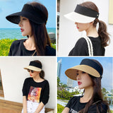 Magic Tape Panama Women Straw Hat Empty Top Women's Summer Hat Sun Protection Outdoor Sports Fishing Beach Chapeau LANFUBEISI