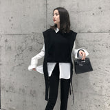 LANFUBEISI New cashmere knit vest female loose fashion sleeve round neck sleeveless sweater short paragraph  ATTYYWS vest Soft and warm LANFUBEISI