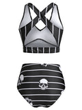 LANFUBEISI Skull Striped Print Knot Front Padded Tankini Set Casual Summer Beach Wear Swimsuit Ladies Two Pieces Bathing Suits LANFUBEISI