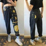 LANFUBEISI 2022 Digital Moon Star Printed Straight Pants Trendy Pants Jeans Fashion Printed Ladies High Waist Young Girls Chic Denim Pants LANFUBEISI