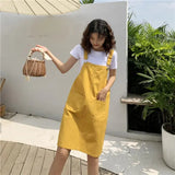 LANFUBEISI Korean Version Of Woman's Denim Overalls + Thin Sloppy Skirt Girlfriend Skirt Pure Black And Yellow Wild Preppy Style Jumpsuits Lanfubeisi