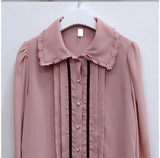 LANFUBEISI Spring Women's Cute Tops Preppy Style Vintage Japaneses Korea Design Button Elegant Formal Shirts Blouses Pink White Lanfubeisi