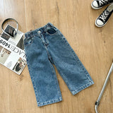 Spring Unisex Kids fashion all-match straight jeans 1-8Years boys trousers girls loose denim pants LANFUBEISI