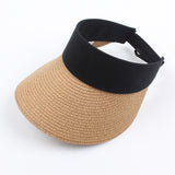 Magic Tape Panama Women Straw Hat Empty Top Women's Summer Hat Sun Protection Outdoor Sports Fishing Beach Chapeau LANFUBEISI