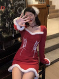 LANFUBEISI  Winter Sweet Christmas Dress Women Red Kawaii Lolita Party Mini Dresses Warm Korean Night Dresses Ladies Festival Clothing 2022 LANFUBEISI