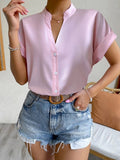 Casual V Neck Solid Shirt Blouse Office Lady Spring Summer Fashion Elegant Short Sleeve Slim Shirts For Women 2023 White Tops LANFUBEISI