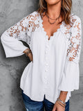 LANFUBEISI Lace Blusas Summer Top Female Women Shirts Women's White Shirt Blouses Tops Flare Long Sleeve Chic Hollow Out Woman Blouse