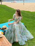 LANFUBEISI Vintage Floral Evening Midi Maxi Dresses for Women Elegant Casual Party Prom Green Holiday Princess Fairy Long Dress Summer