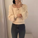 Autumn Raglan Long Sleeve Solid Color Tops Fashion Square Collar Knitted Pullover Casual Chic Slim Sweater Sueter Mujer