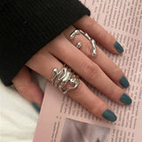 LANFUBEISI New Arrival Irregular Hollow Silver Color Wide Ring Female Fashion Retro Unique Design Handmade Jewelry Gifts